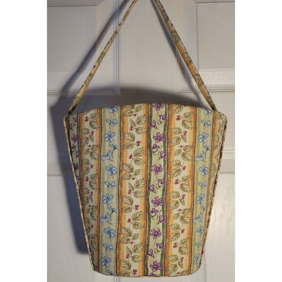 LONGABERGER Botanical Fields Stripe 11" LARGE Bucket Drawstring TOTE Oval Purse - Picture 3 of 10